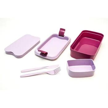 Pārtikas trauks taisnstūris ar galda piederumiem 1,4L Lunch&Go violets (0800768B35)