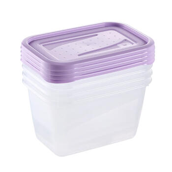 Pārtikas trauciņu komplekts taisnstūrveida 4x0,75L Fredo „Fresh“ caurspīdīgs/maigi violets (0630673525)