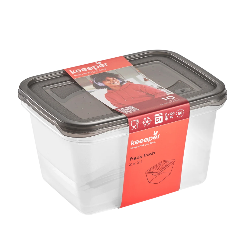 Pārtikas trauciņu komplekts taisnstūrveida  2x2L Fredo &bdquo;Fresh&ldquo; caurspīdīgs/kristāla pelēks (0630676827)
