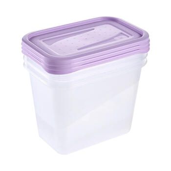 Pārtikas trauciņu komplekts taisnstūrveida  3x1L Fredo &bdquo;Fresh&ldquo; caurspīdīgs/maigi violets (0630674525)