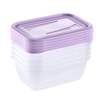 Pārtikas trauciņu komplekts taisnstūrveida 5x0,5L Fredo „Fresh“ caurspīdīgs/maigi violets (0630672525)