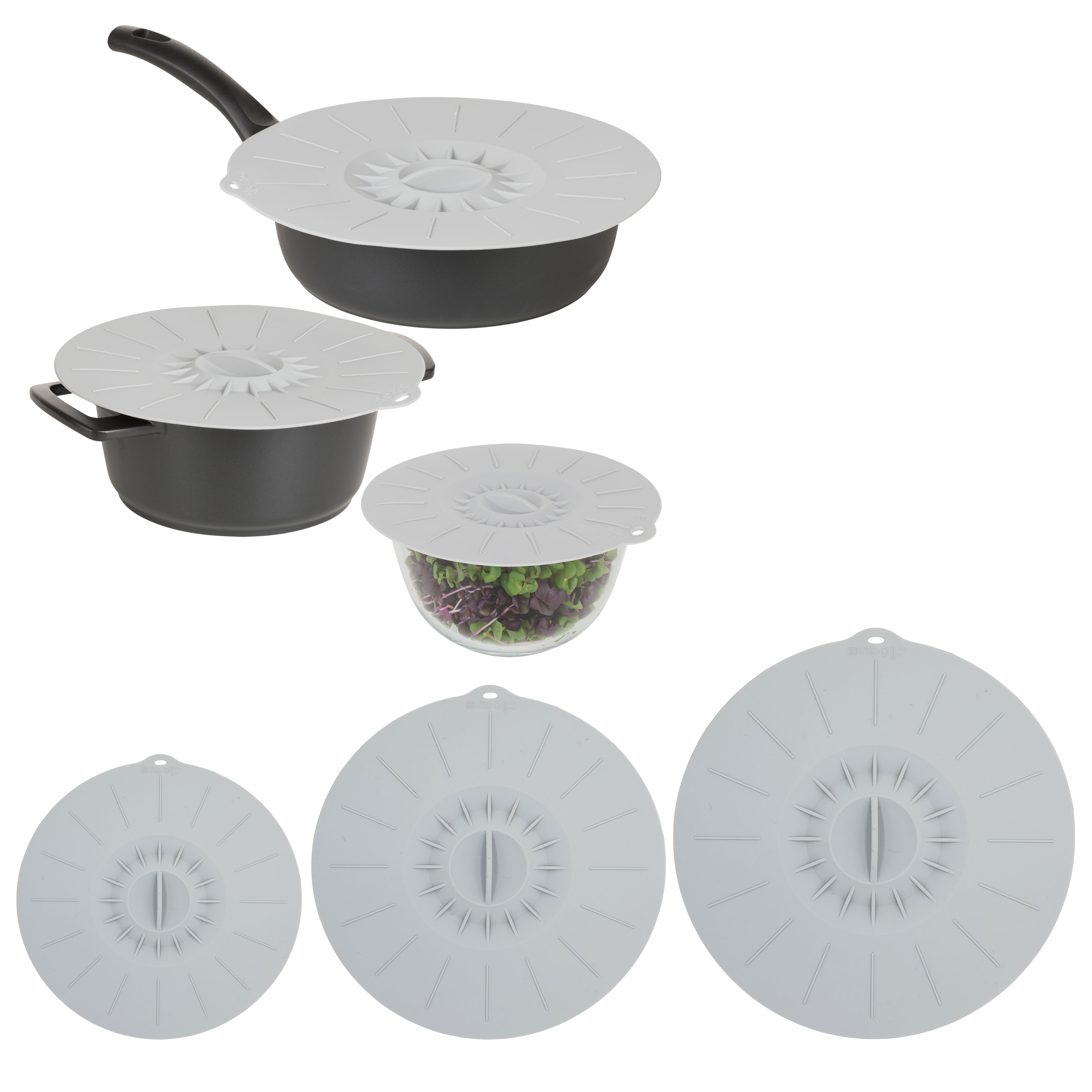 Silikona vāku 3gab. komplekts Ø20/26/30cm pelēks (24302220)