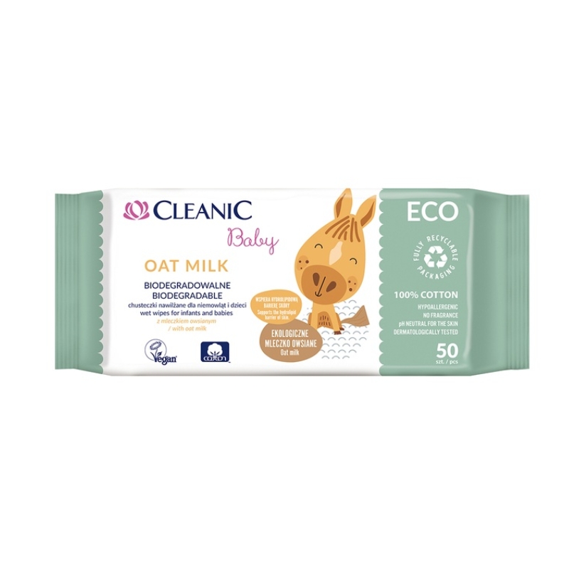 Mitrās salvetes mazuļiem Cleanic Baby Eco Oat Milk 50 gab. (2210322107)