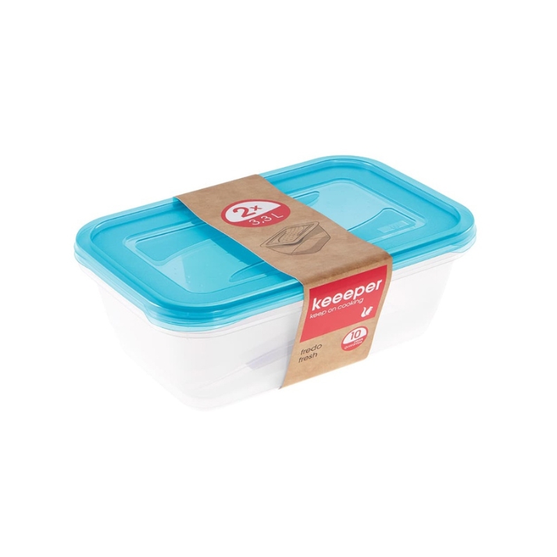 Pārtikas trauciņu komplekts taisnstūrveida 2x3,3L Fredo „Fresh“ caurspīdīgs/gaiši zils (0630680632)