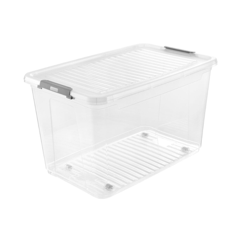 Ящик с крышкой на колесах клипбокс Leo 59x38x35.5см 56л прозрачный (0611003001)