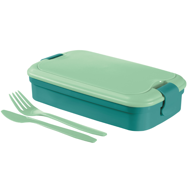 Pārtikas trauks taisnstūris ar galda piederumiem 1,4L Lunch&Go zils (0800768B36)