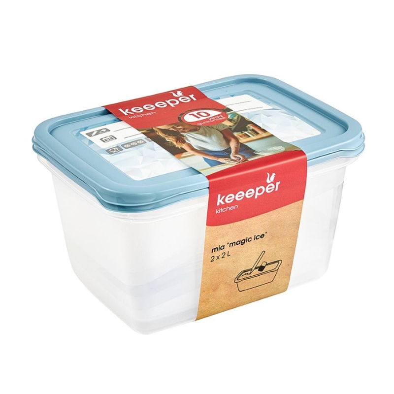Pārtikas trauciņu komplekts aprakstāms, taisnstūrveida 2x2L Mia „Magic Ice“ caurspīdīgs/zils (0630692680)