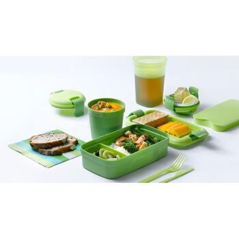 Pārtikas trauks taisnstūris ar galda piederumiem 1,4L Lunch&Go zaļš (0800768C52)