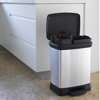 Pedāļspainis atkritumu šķirošanai metalizēts Deco Bin Duo 10+18L sudraba (0802165582)
