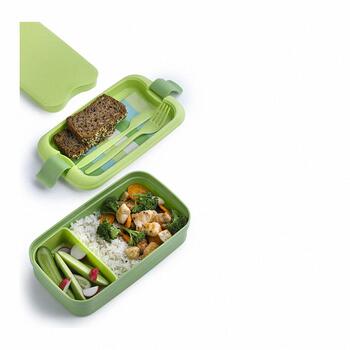 Pārtikas trauks taisnstūris ar galda piederumiem 1,4L Lunch&Go zaļš (0800768C52)