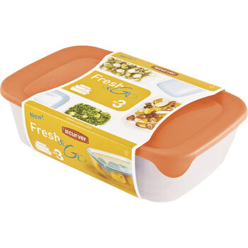 Pārtikas trauciņu komplekts 3 gab. taisnstūris 2+1+0,5L Fresh&Go mix (0808026999)