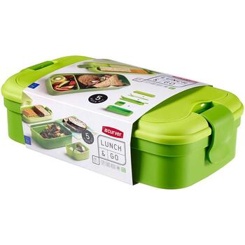 Pārtikas trauks taisnstūris ar galda piederumiem 1,4L Lunch&Go zaļš (0800768C52)