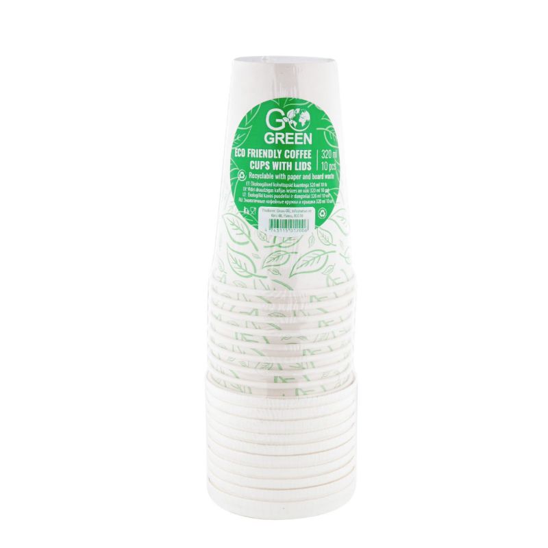 Videi draudzīgas kafijas krūzes ar vāciņiem Go Green 320ml 10 gab./ 0,12kg  (1901200)