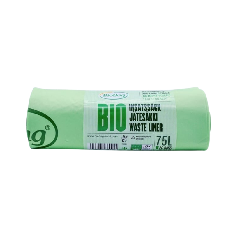 Компостируемые мусорные пакеты BioBag 75л (20 шт. в рулоне) 23мкр. 65х90см зеленые (35186905)