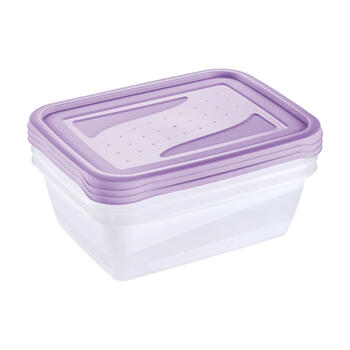 Pārtikas trauciņu komplekts taisnstūrveida  3x1,25L Fredo &bdquo;Fresh&ldquo; caurspīdīgs/maigi violets (0630675525)