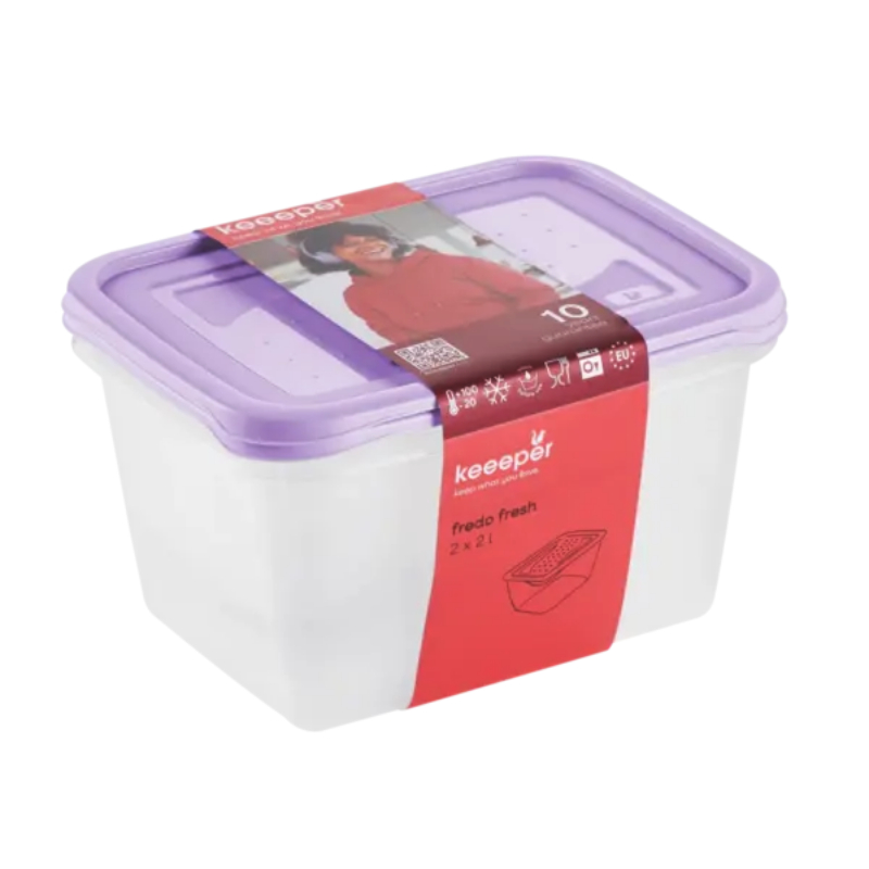 Pārtikas trauciņu komplekts taisnstūrveida 2x2L Fredo „Fresh“ caurspīdīgs/maigi violets (0630676525)