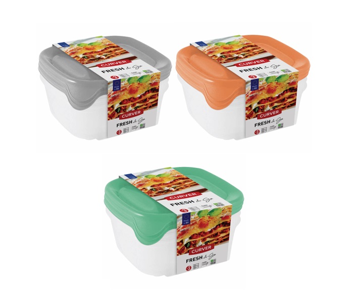 Pārtikas trauciņu komplekts 3 gab. kvadrāts 3x0,8L Fresh&Go mix (0808559999)