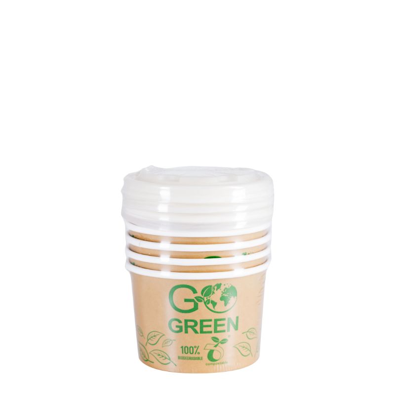Kompostējamie ēdienu trauki ar vāciņiem Go Green 230ml 5gab./ 0,06kg (1900881)