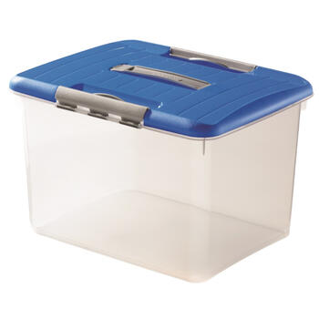 Коробка с крышкой и ручкой Hobby Optima 30л 42,8x34x28,1cм прозр./синяя (0800033376)