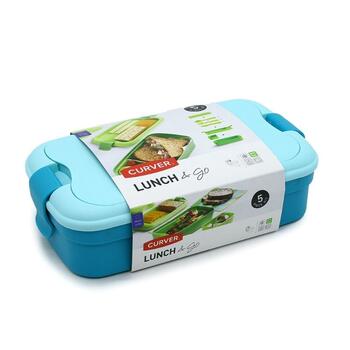 Pārtikas trauks taisnstūris ar galda piederumiem 1,4L Lunch&Go zils (0800768B36)