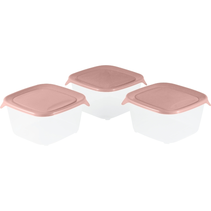 Pārtikas trauciņu komplekts 3 gab. kvadrāts 3x1,2L Fresh&Go rozā (0808560W08)