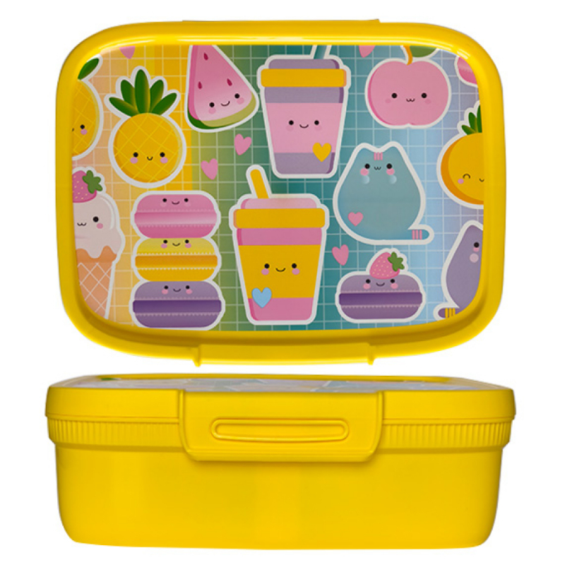 Pārtikas uzglabāšanas trauks taisnstūrveida ar sadalītāju 1,8L Snap Box dzeltens/kawaii (0802265W75)
