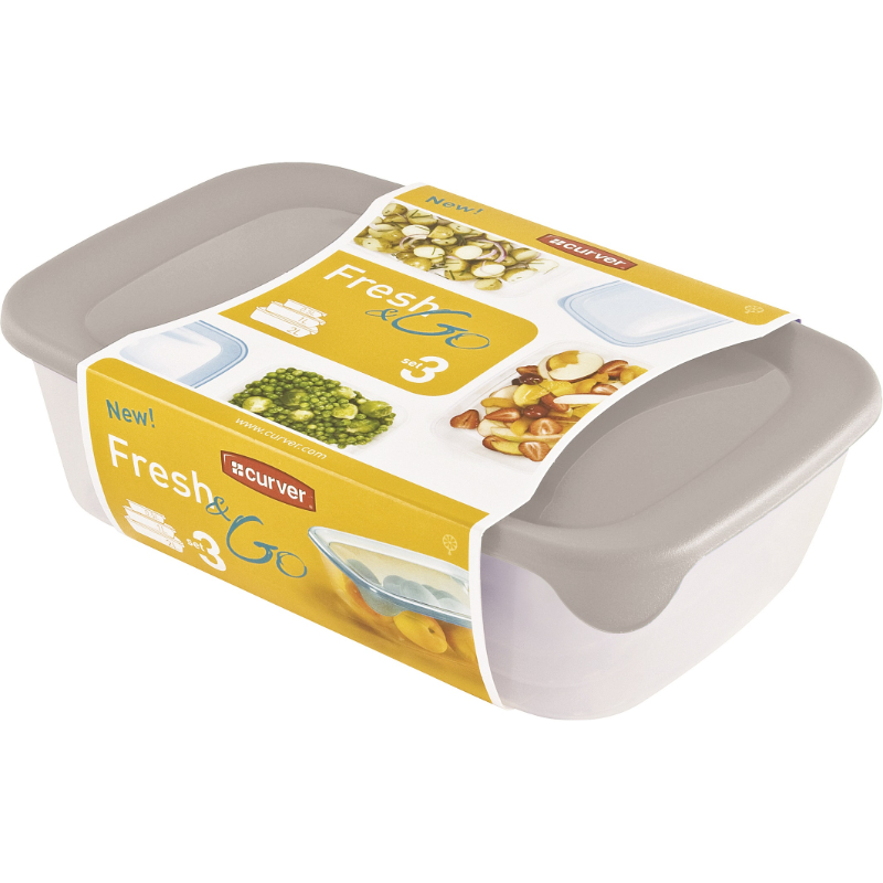 Pārtikas trauciņu komplekts 3 gab. taisnstūris 2+1+0,5L Fresh&Go mix (0808026999)