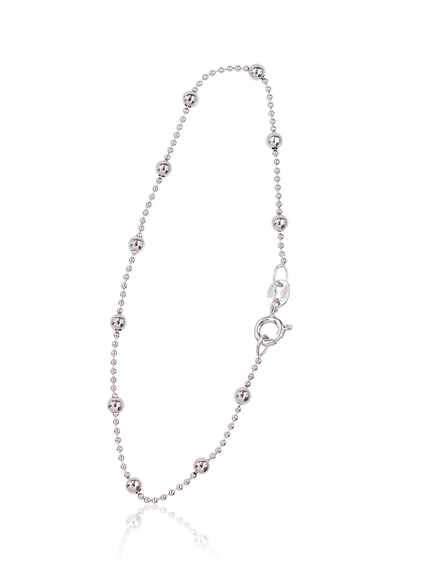 Серебряная цепочка Бусинки 1-3 мм #2400058(PRh-Gr)-bracelet, Серебро 925°, родий (покрытие). Размер: 18. Вес: 1.8