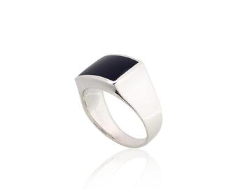Серебряное кольцо #2100500_ON, Серебро 925°, Оникс. Размер: 19.5. Вес: 7.6