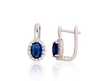 Серебряные серьги на английском замке #2204249(PRh-Gr)_CZ+CZ-B, Серебро 925°, родий (покрытие), Цирконы. Вес: 3.6