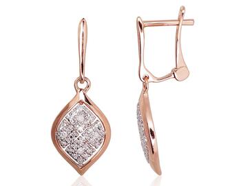 Золотые серьги на английском замке #1200389(Au-R+PRh-W)_DI, Красное Золото 585°, родий (покрытие) , Бриллианты. Вес: 2.22