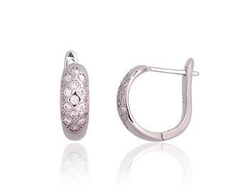 Серебряные серьги на английском замке #2203759(PRh-Gr)_CZ, Серебро 925°, родий (покрытие), Цирконы. Вес: 4