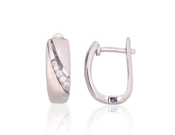 Серебряные серьги на английском замке #2204204(PRh-Gr)_CZ, Серебро 925°, родий (покрытие), Цирконы. Вес: 3.9