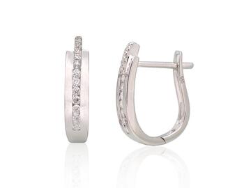 Золотые серьги на английском замке #1200386(Au-W)_DI, Белое Золото 585°, Бриллианты. Вес: 2.19