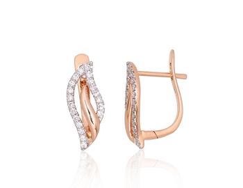 Золотые серьги на английском замке #1201667(Au-R+PRh-W)_DI, Красное Золото 585°, родий (покрытие) , Бриллианты. Вес: 2.55
