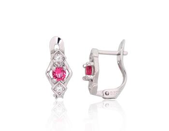 Серебряные серьги на английском замке #2200787(PRh-Gr)_CZ+CZ-RO, Серебро 925°, родий (покрытие), Цирконы. Вес: 1.2