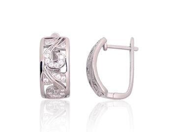 Серебряные серьги на английском замке #2204261(PRh-Gr)_CZ, Серебро 925°, родий (покрытие), Цирконы. Вес: 5.2