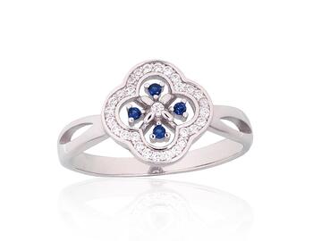 Sudraba gredzens #2101980(PRh-Gr)_CZ+CZ-B, Sudrabs 925°, rodijs (pārklājums), Cirkoni. Izmērs: 17. Svars: 2.2