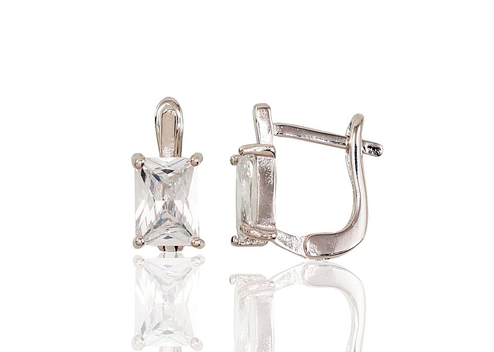 Серебряные серьги на английском замке #2202985(PRh-Gr)_CZ, Серебро 925°, родий (покрытие), Цирконы. Вес: 2.1