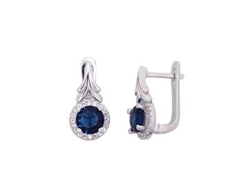 Серебряные серьги на английском замке #2204245(PRh-Gr)_CZ+CZ-B, Серебро 925°, родий (покрытие), Цирконы. Вес: 4.1