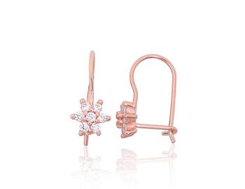 Серебряные серьги на крючках #2203828(PAu-R)_CZ, Серебро 925°, красное золото (покрытие), Цирконы. Вес: 0.8