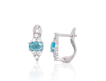 Серебряные серьги на английском замке #2201514(PRh-Gr)_CZ+CZ-AQ, Серебро 925°, родий (покрытие), Цирконы. Вес: 1.1