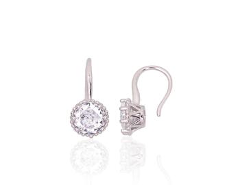 Серебряные серьги на крючках #2204269(PRh-Gr)_CZ, Серебро 925°, родий (покрытие), Цирконы. Вес: 1.4