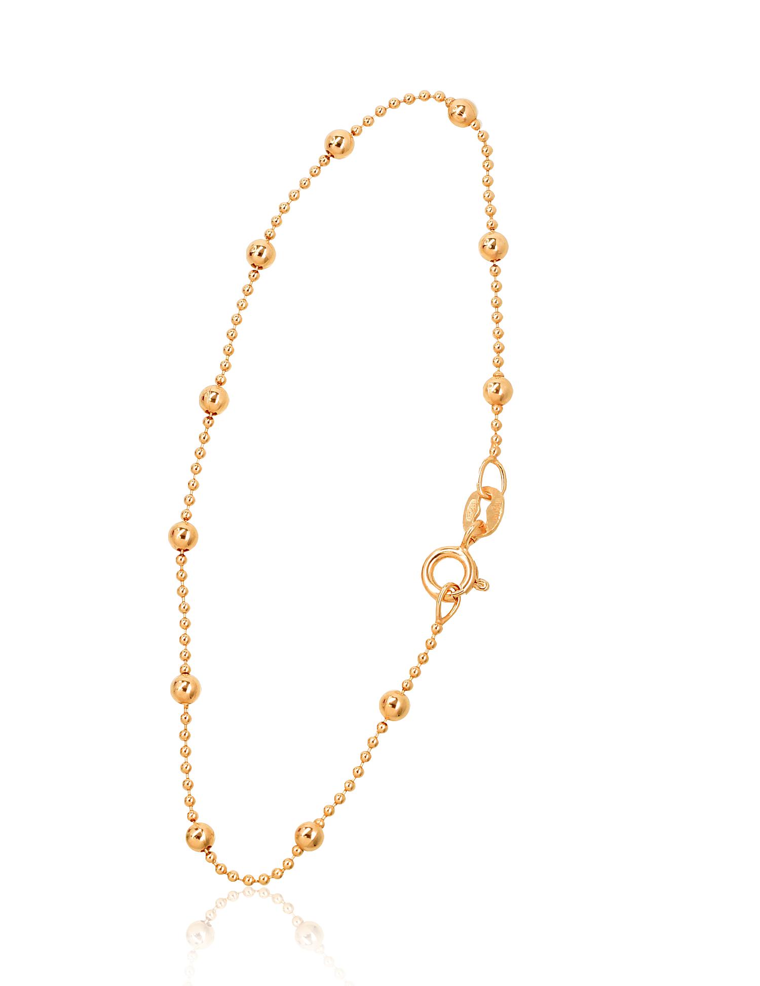 Серебряная цепочка Бусинки 1-3 мм #2400058(PAu-Y)-bracelet, Серебро 925°, желтое золото (покрытие). Размер: 18. Вес: 1.8
