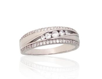 Sudraba gredzens #2102002(PRh-Gr)_CZ, Sudrabs 925°, rodijs (pārklājums), Cirkoni. Izmērs: 18.5. Svars: 3.8