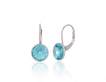Серебряные серьги на английском замке #2204267(PRh-Gr)_SV-AQ, Серебро 925°, родий (покрытие), Кристаллы. Вес: 3