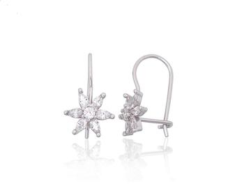 Серебряные серьги на крючках #2203829(PRh-Gr)_CZ, Серебро 925°, родий (покрытие), Цирконы. Вес: 1