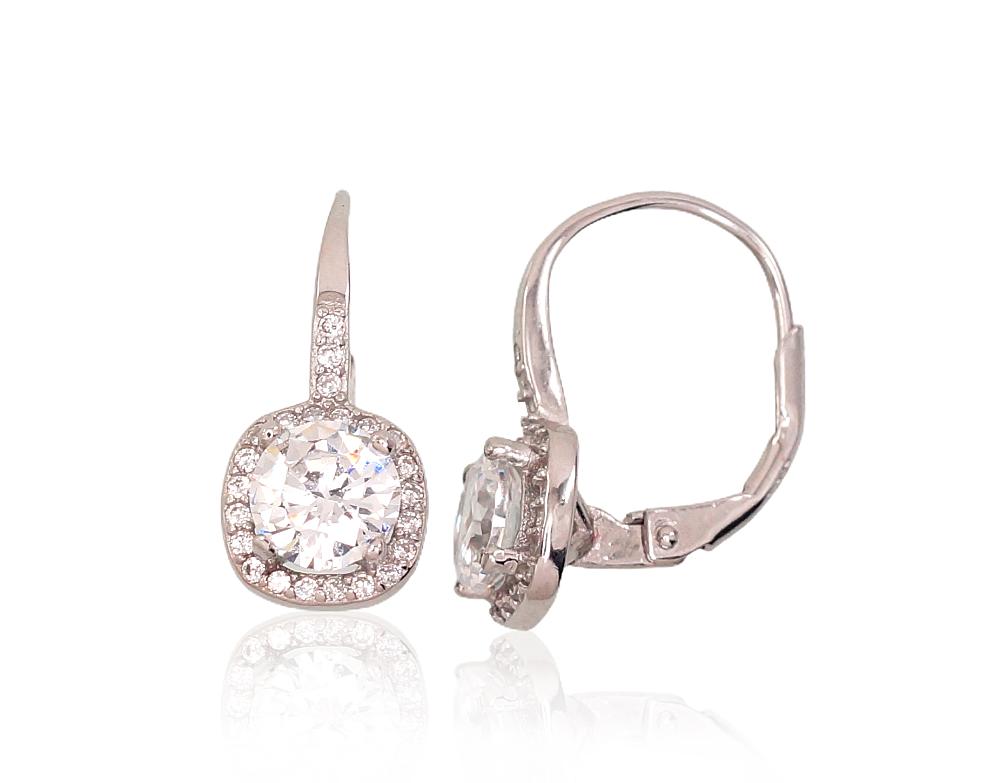 Серебряные серьги на английском замке #2202958(PRh-Gr)_CZ, Серебро 925°, родий (покрытие), Цирконы. Вес: 2.7