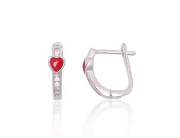Серебряные серьги на английском замке #2204098(PRh-Gr)_CZ+ML-R, Серебро 925°, родий (покрытие), Цирконы , Ювелирная эмаль. Вес: 1.1