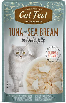CatFest Tuna With Sea Bream in Jelly 70g - Влажный прикорм для взрослых кошек, кусочки морского тунца и морского окуня в желе (79218022)